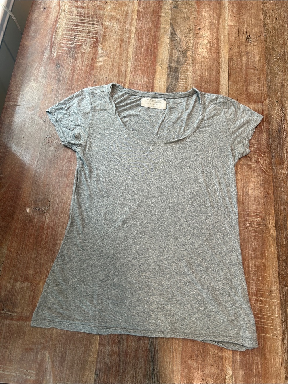 AllSaints VTG Stam Heather Gray Cotton Scoop Neck Short Sleeve Tee